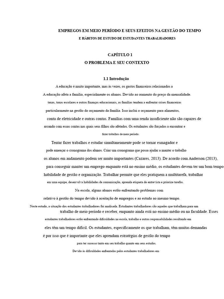 Efeitos do Trabalho de Meio Período em Estudantes | PDF | Escolas | Tempo