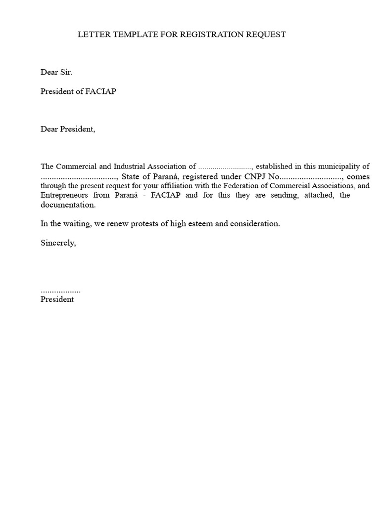 Model of Letter For Registration Request | PDF | Board Of Directors ...