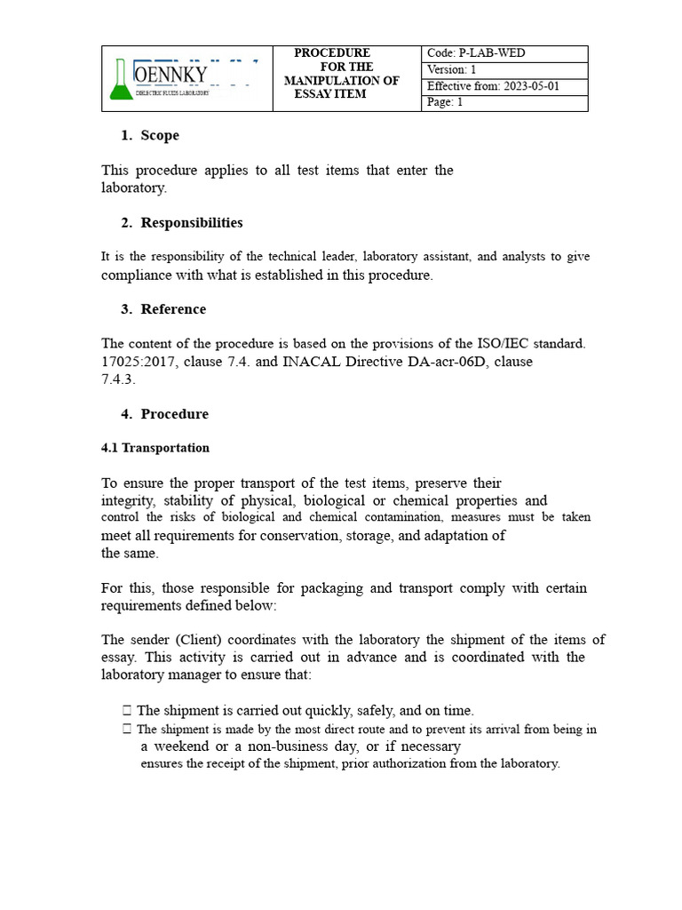 P-Lab-Mie-Procedure For Handling The Test Item Rev 1 | PDF | Laboratories