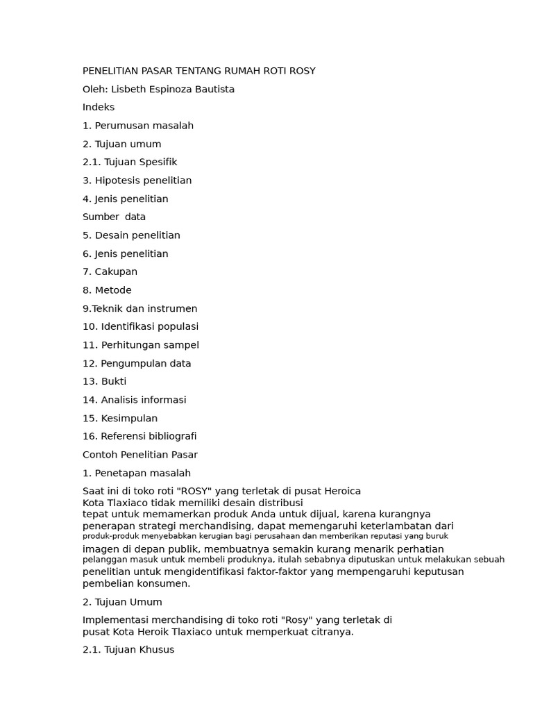 Riset Pasar Toko Roti Rosy Contoh | PDF