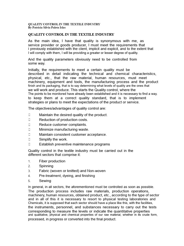 Textile Industry Quality Control Guide | PDF | Textiles