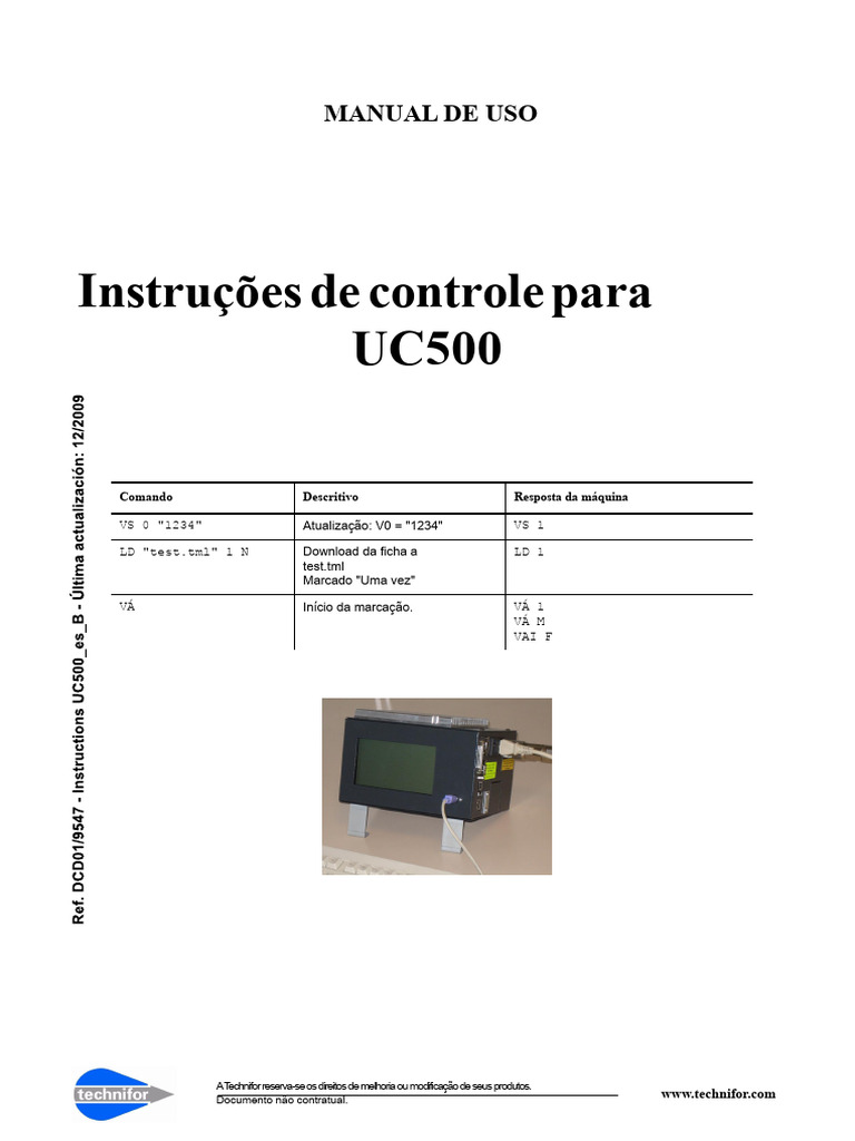 Instruções de Controle para UC500 | PDF | Protocolo de controle de ...