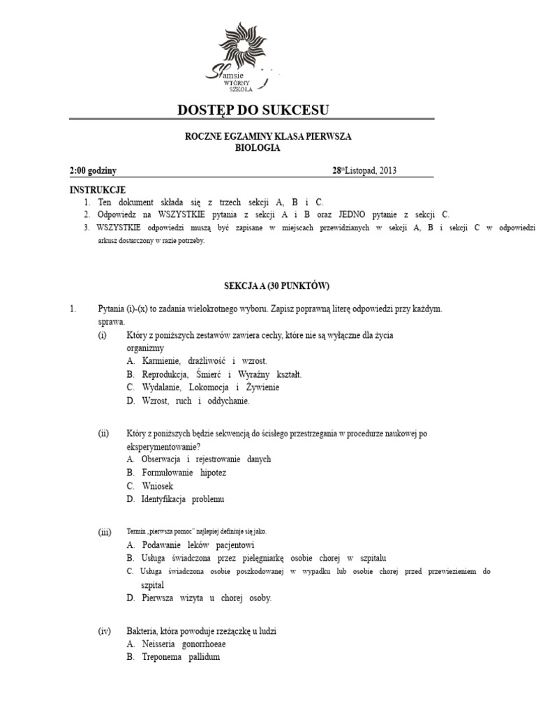 Formularz 1 - Biologia | PDF