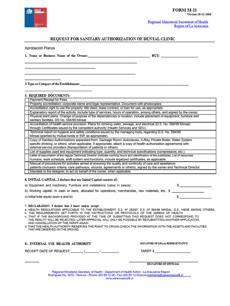 M 11 Request For Authorization For Dental Clinic | PDF