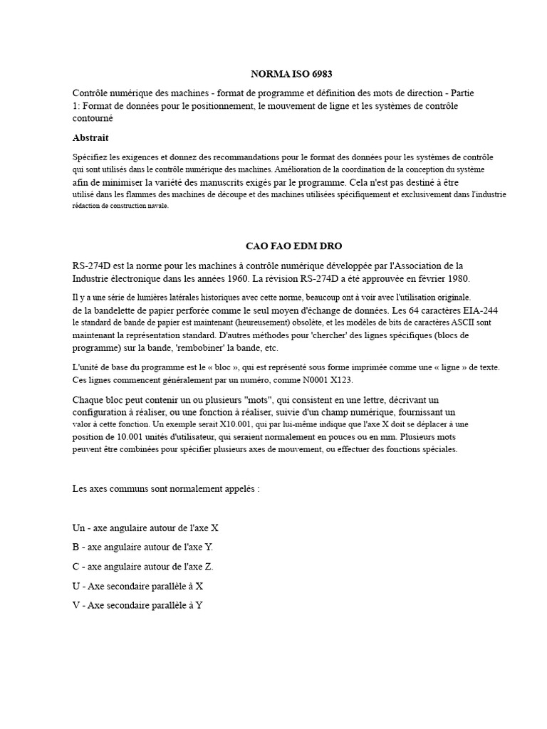Norme ISO 6983 : Format de programme CNC | PDF | Conception assistée ...