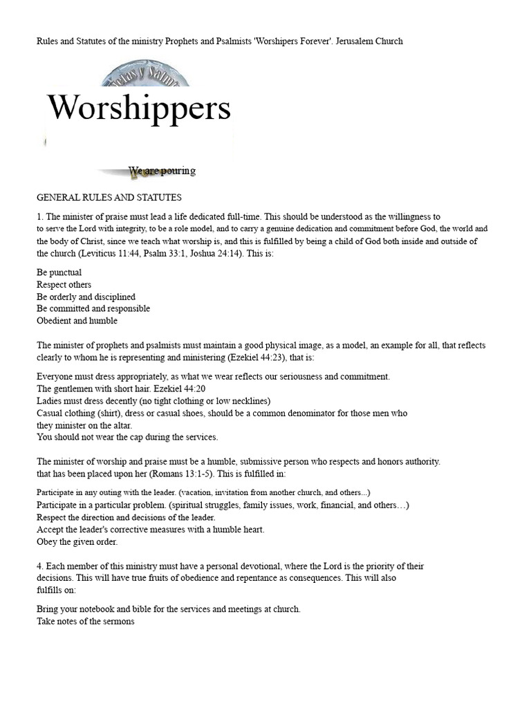 Worship Ministry Rules and Guidelines | PDF | Psalms