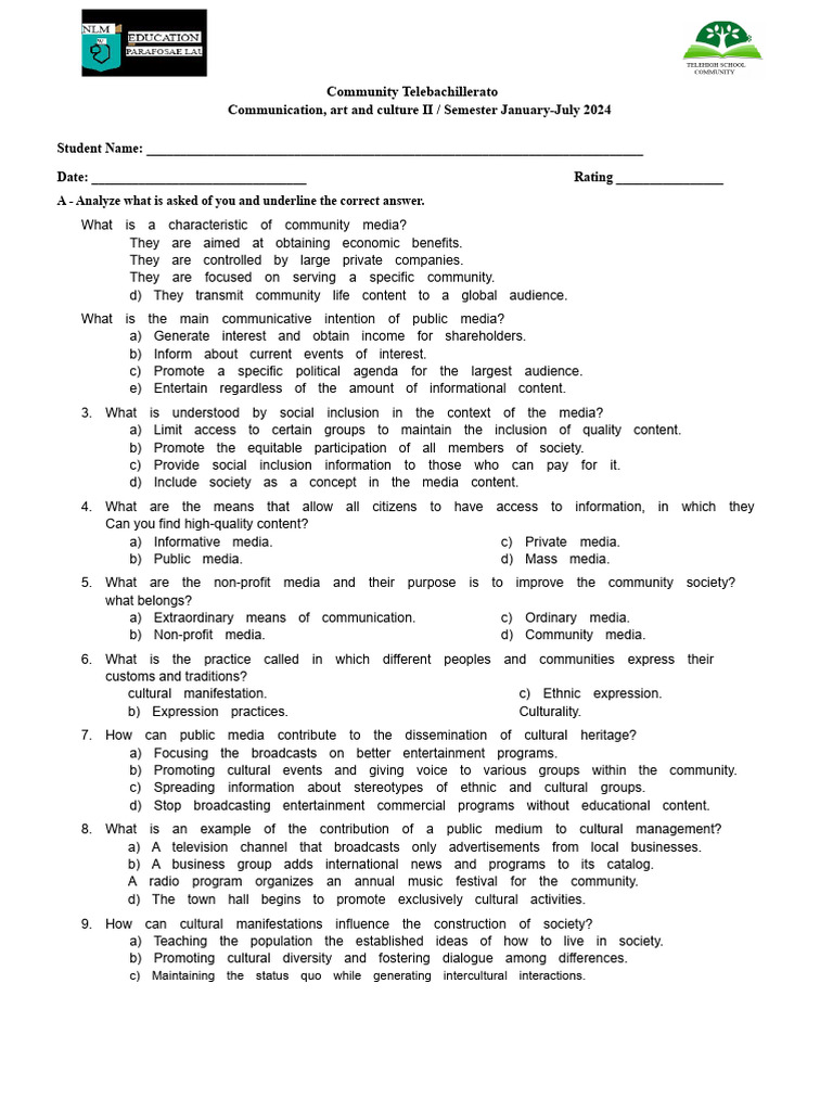 Communication, Art and Culture II MIDTERM EXAM 2 | PDF | Gender ...