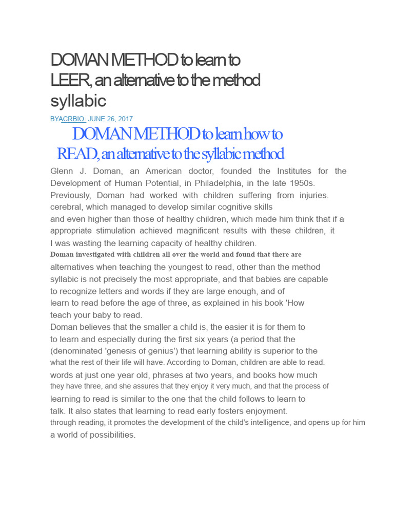 Doman Method for Early Reading Skills | PDF | Word | Learning