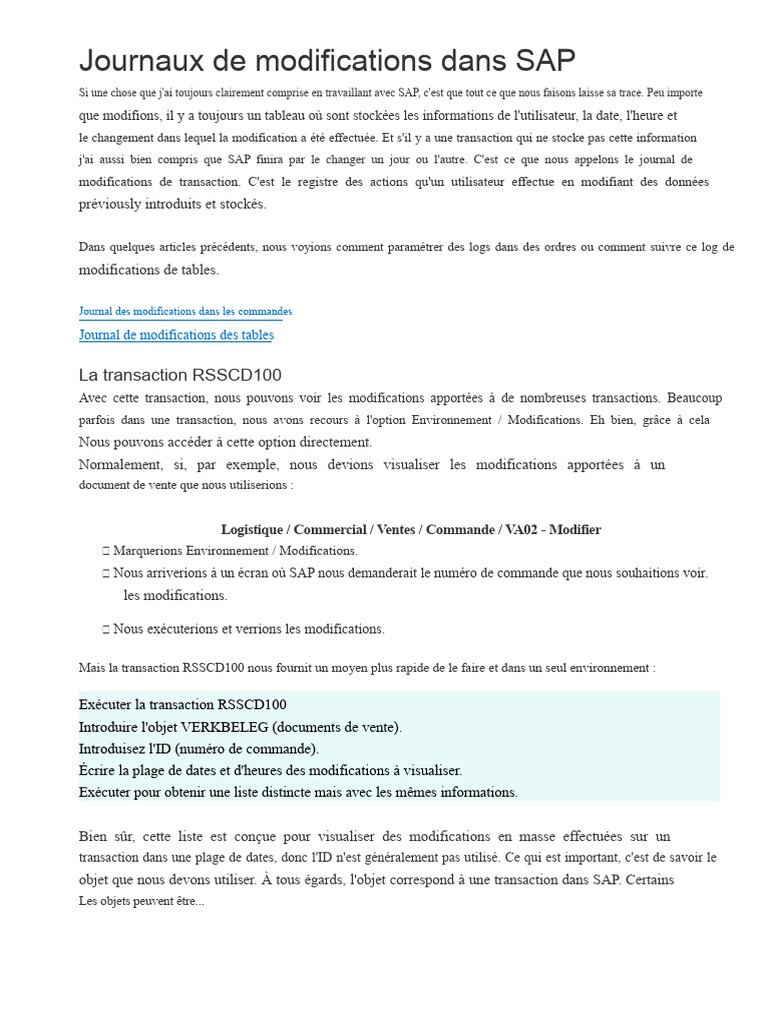 Journaux de modifications dans SAP | PDF | Informatique