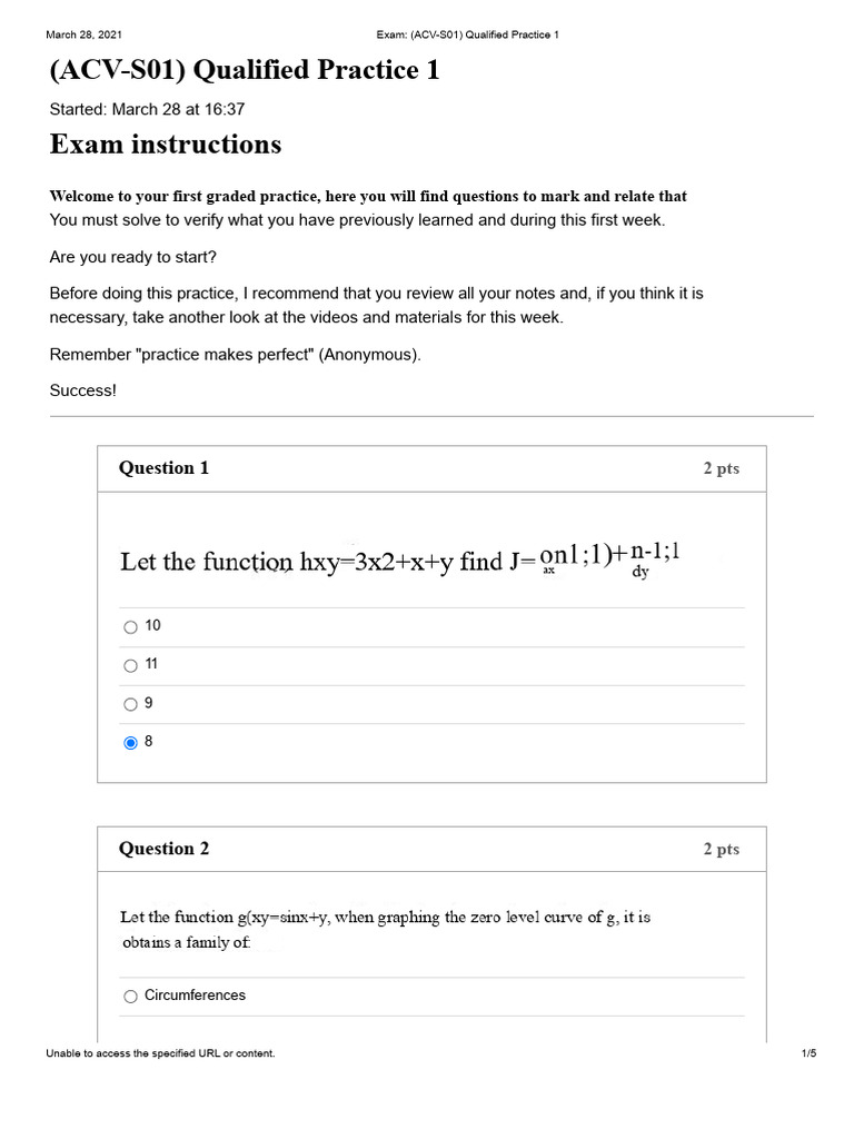 Exam (ACV-S01) Qualified Practice 1 | PDF | Analytic Geometry