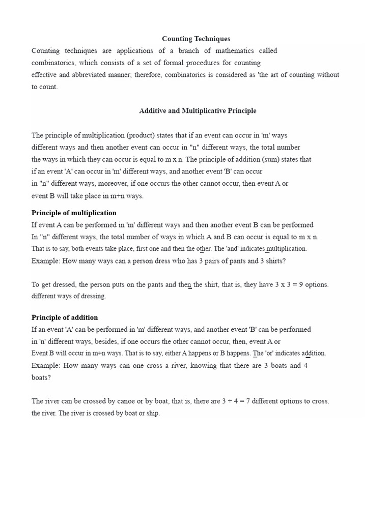 Additive and Multiplicative Principle | PDF
