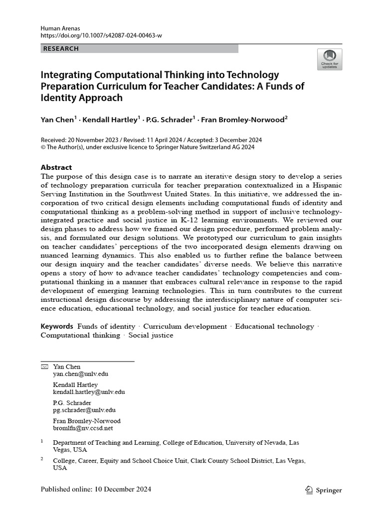 Integrating Computational Thinking in Teacher Prep | PDF | Thought ...