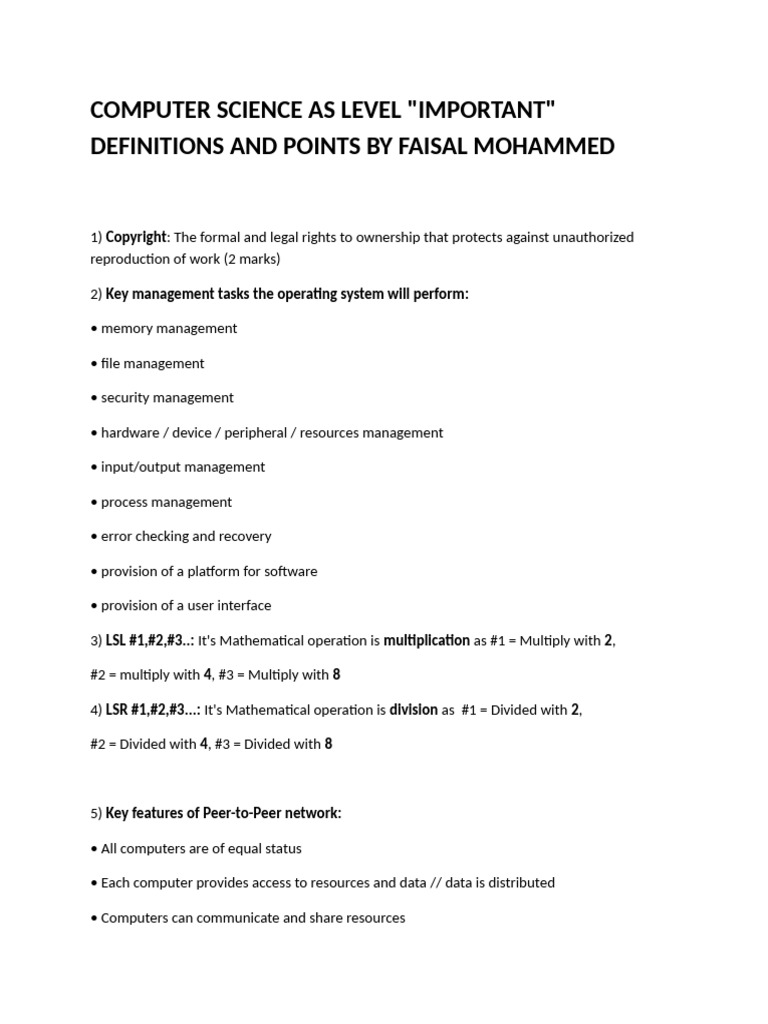 Cs As Level Definitions | PDF | Databases | Network Topology