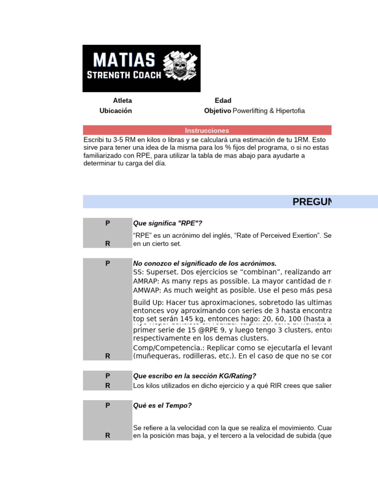 Rutina de Pretemporada Fran 1 | PDF | Peso | Entrenamiento de fuerza