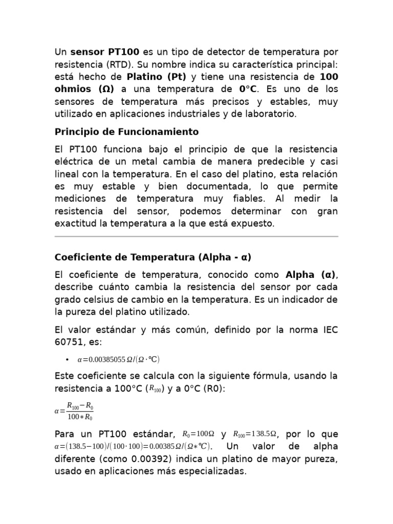 Sensor PT100: Funcionamiento y Conexiones | PDF | Sensor | Celsius