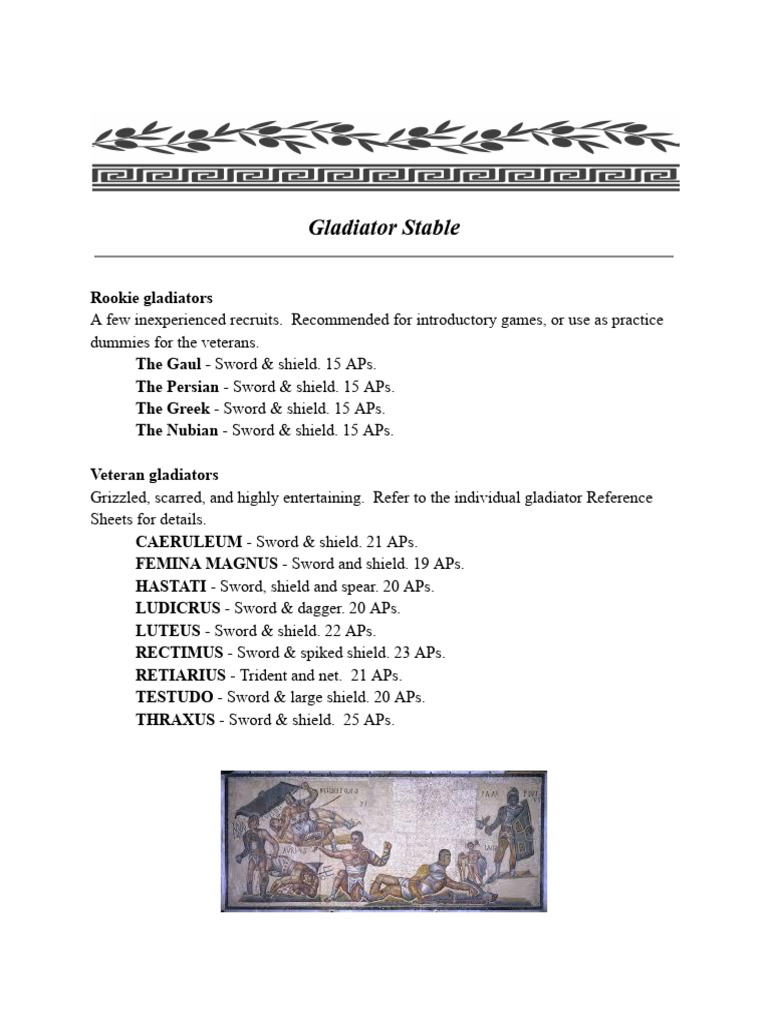 Gladiator Types and Stats Overview | PDF