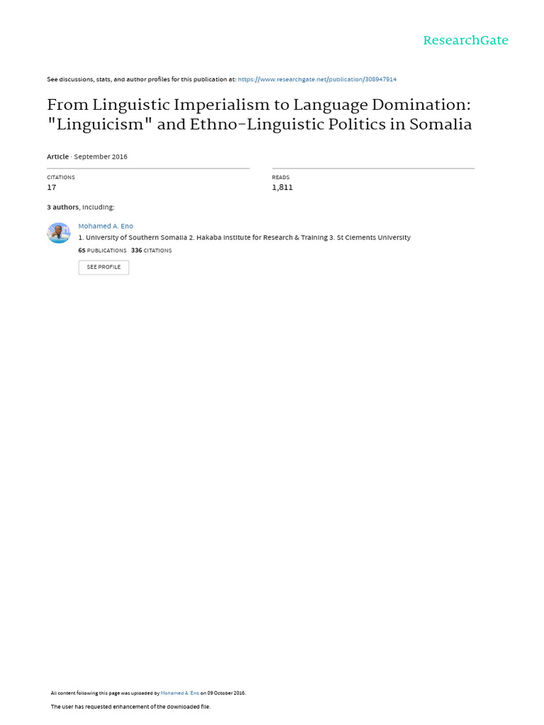 Linguicism and Language Politics in Somalia | PDF | Somalia | Dialect