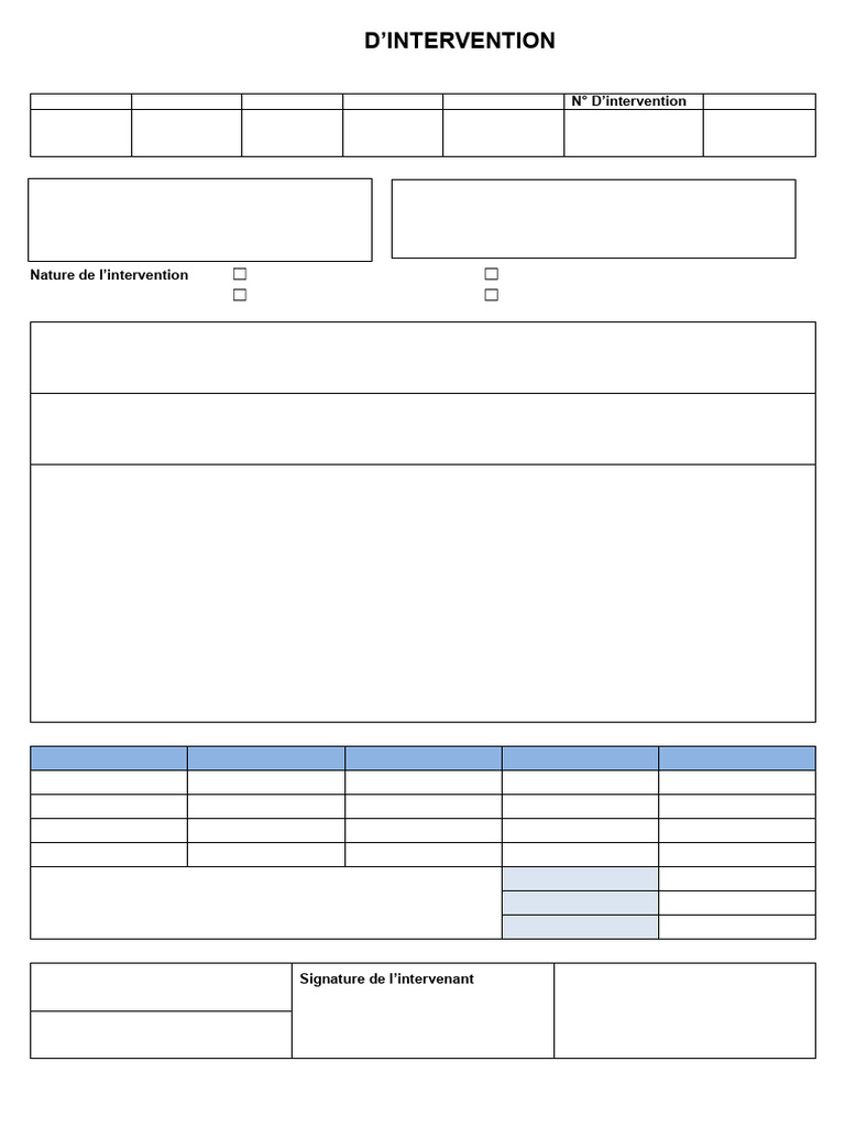 Fiche d'Intervention SET : Détails et Coûts | PDF