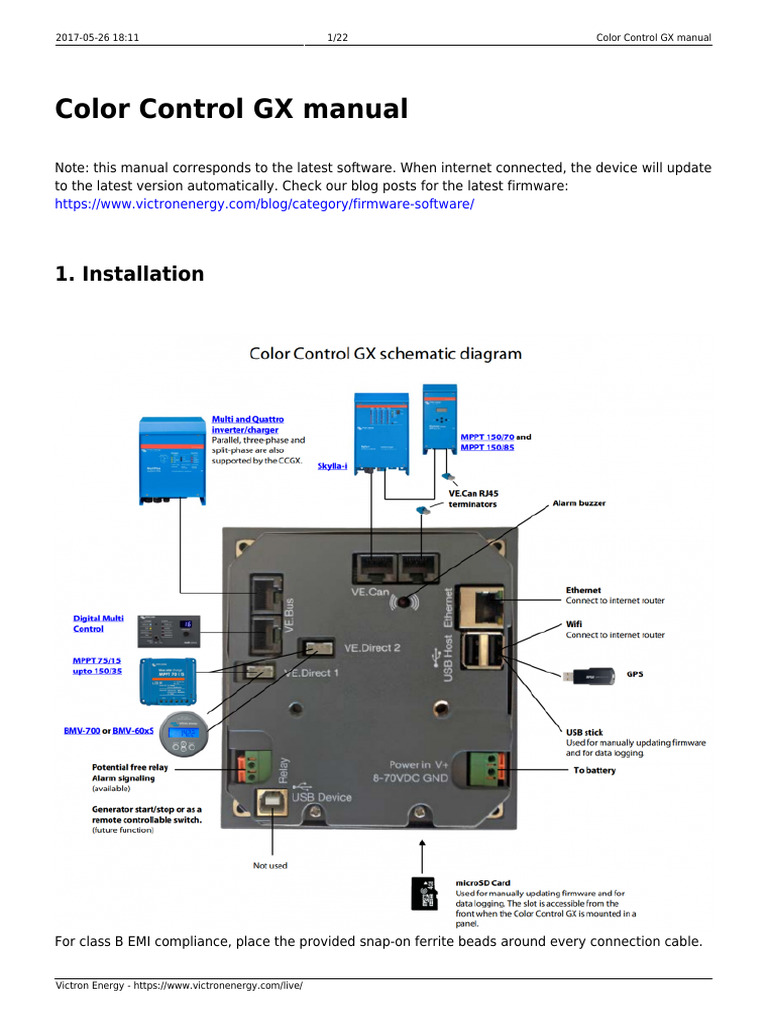 Color Control GX Installation Guide | PDF | Wi Fi | Battery Charger