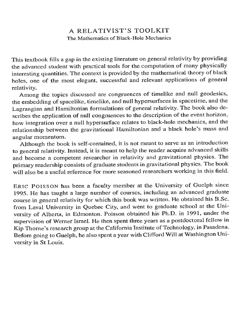 Eric Poisson - A Relativist's Toolkit - The Mathematics of Black