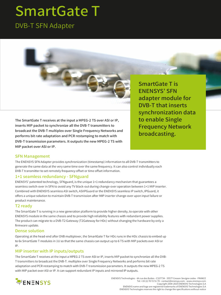 ENENSYS SmartGate T: DVB-T SFN Adapter | PDF | Telecommunications ...