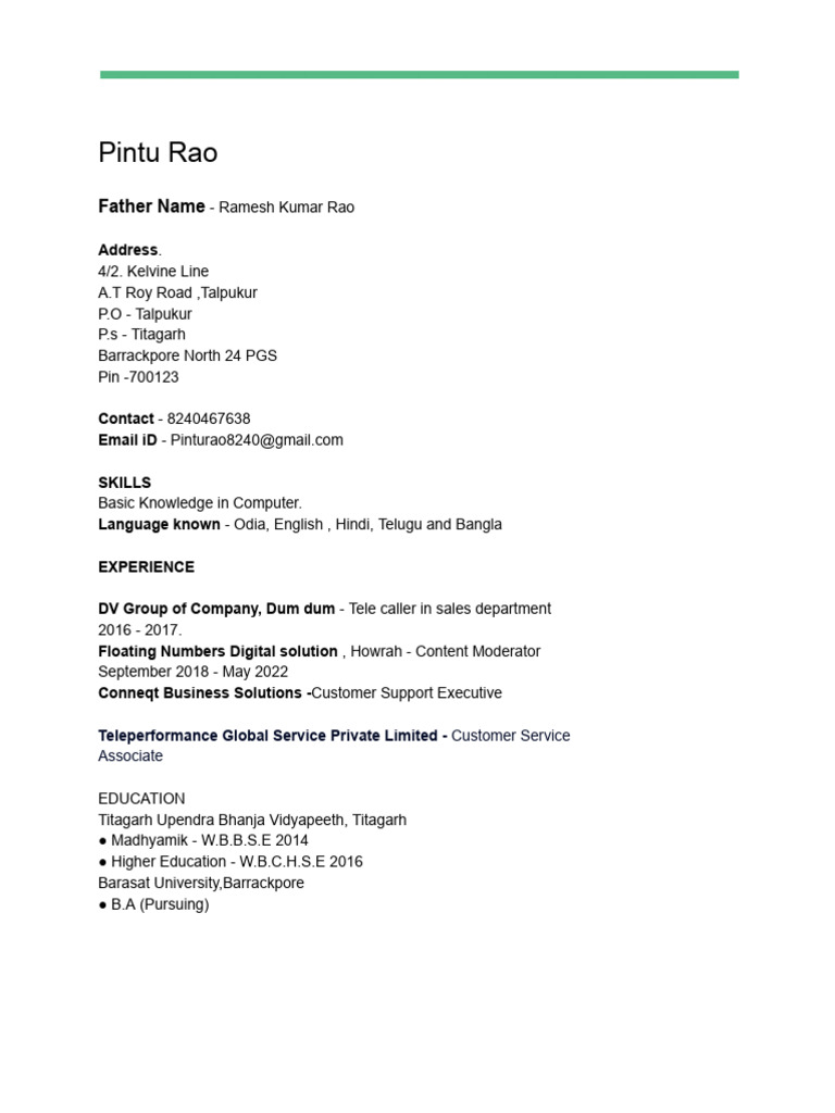 Pintu Rao: Resume and Skills Overview | PDF