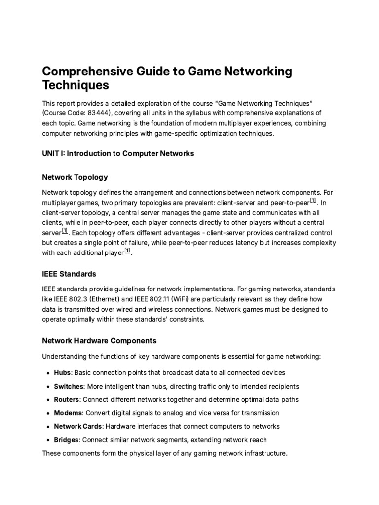 Game Networking Techniques Overview | PDF | Computer Network | Network ...