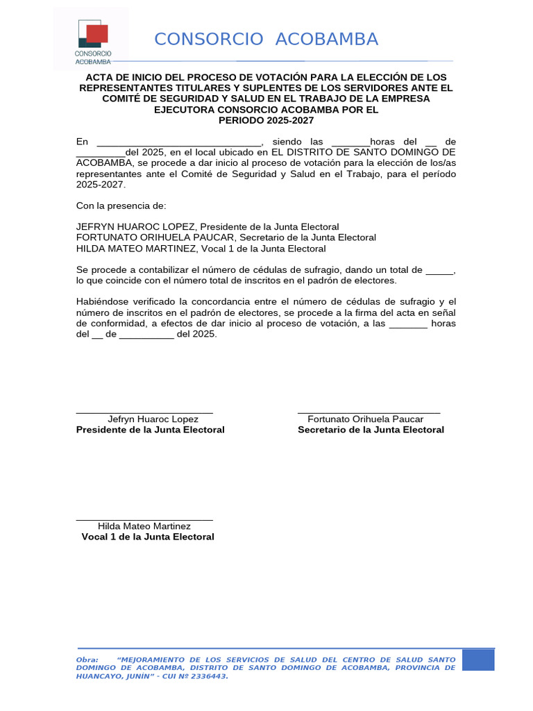 Acta de Inicio de Proceso de Votacion | PDF