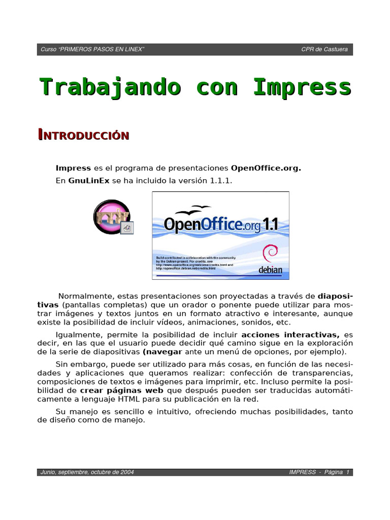 Introducción a OpenOffice Impress | PDF | Ventana (informática ...