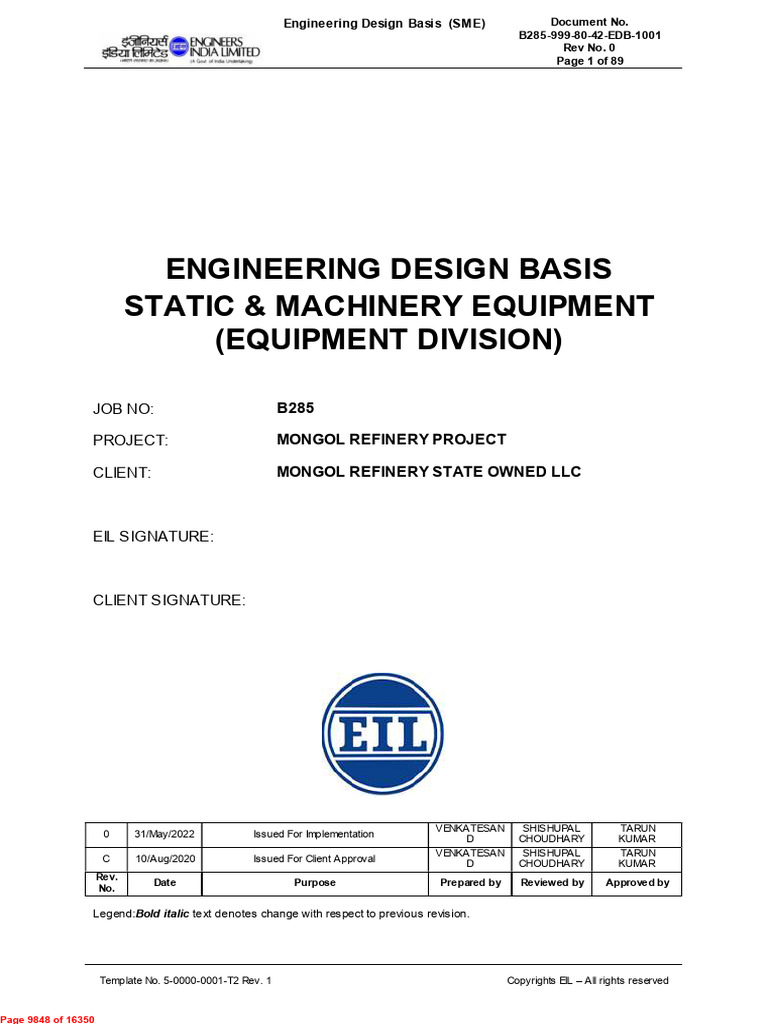 Engineering Design Basis for Mongol Refinery | PDF | Pump | Pipe (Fluid ...