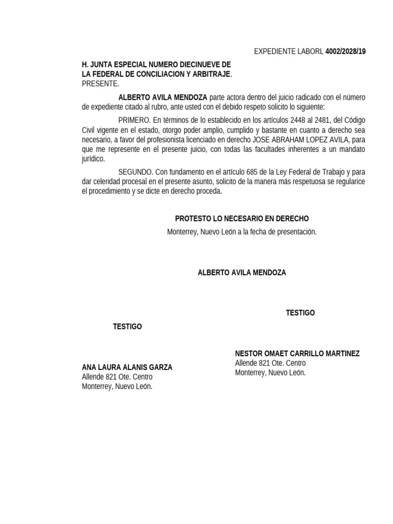 Autorizo Abogado Alberto Avila Mendoza | PDF