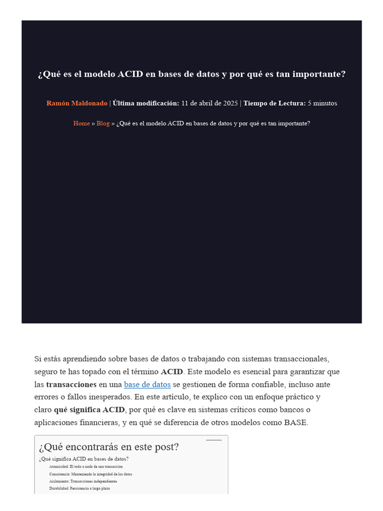 Principios del modelo ACID en bases de datos | PDF | No Sql | Ácido
