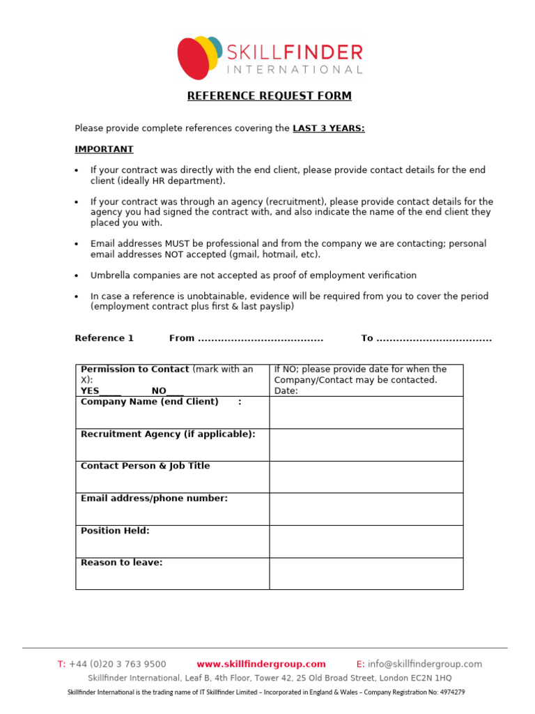 Reference Request Form Template | PDF | Business | Network Service