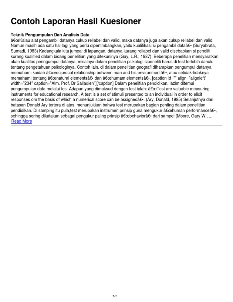 Contoh Laporan Hasil Kuesioner