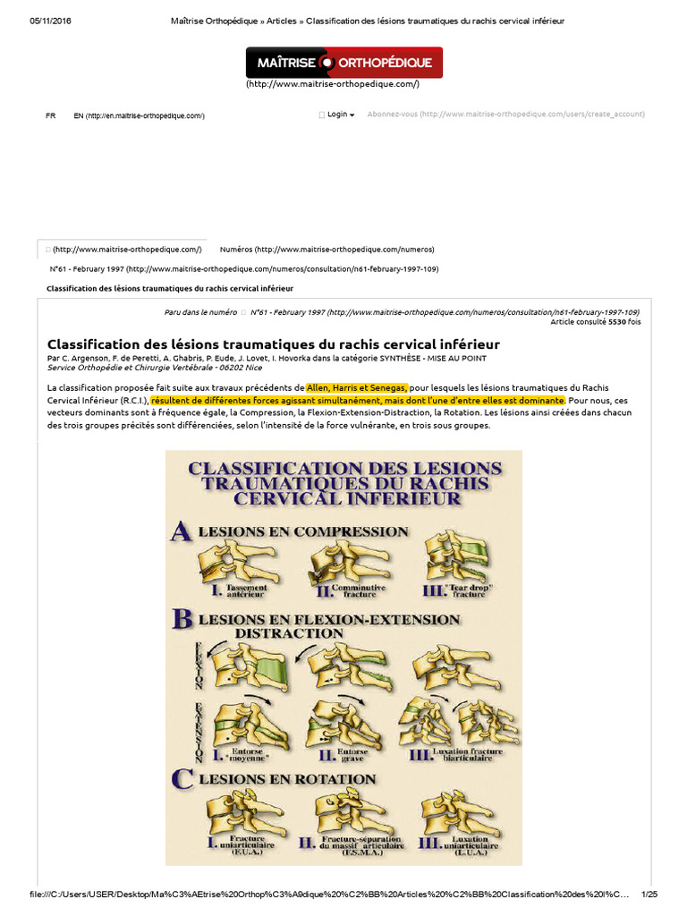 Classification des lésions cervicales | PDF | Vertèbre | Appareil ...
