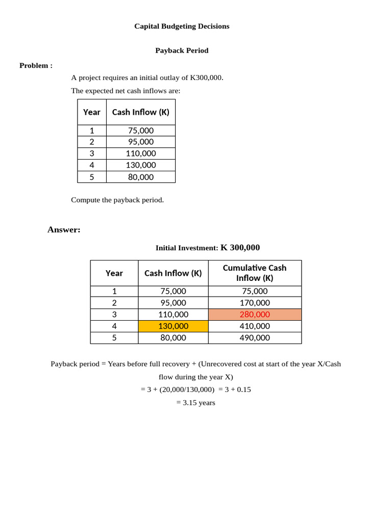Capital Budgeting: Payback & NPV Analysis | PDF | Net Present Value ...