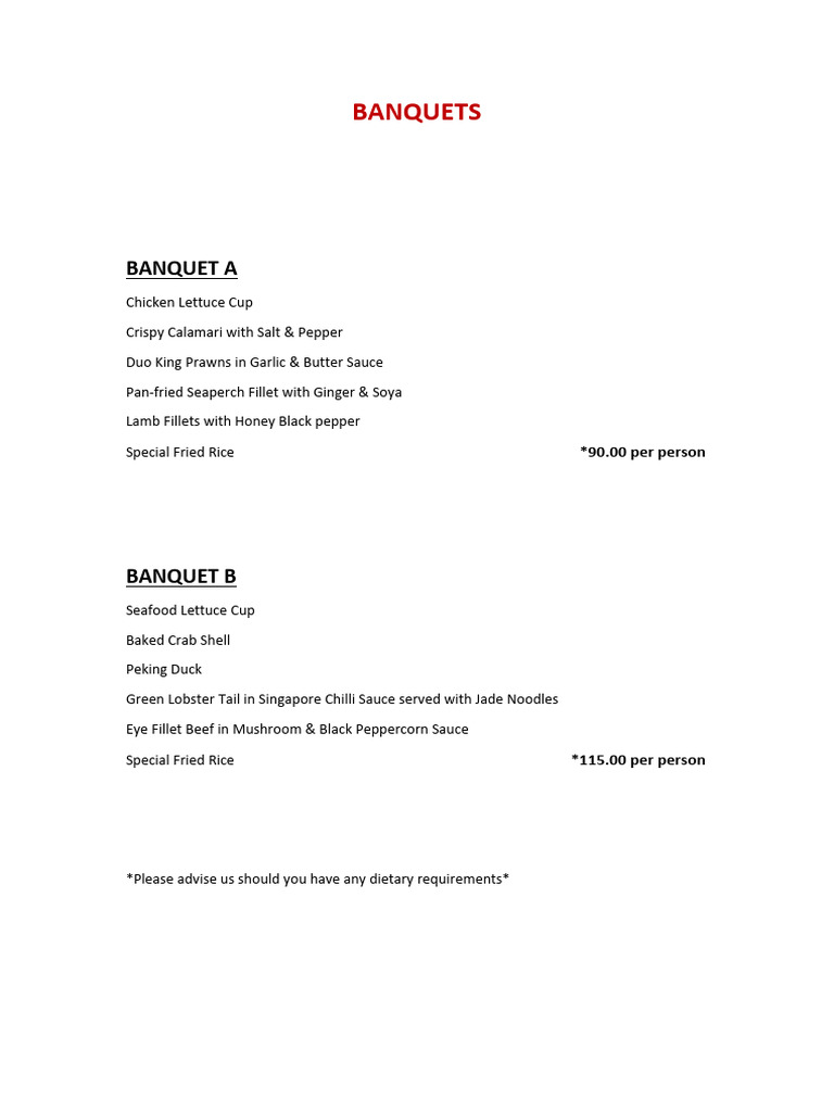 Exquisite Asian Banquet Menu Options | PDF | Dumpling | Chinese Cuisine