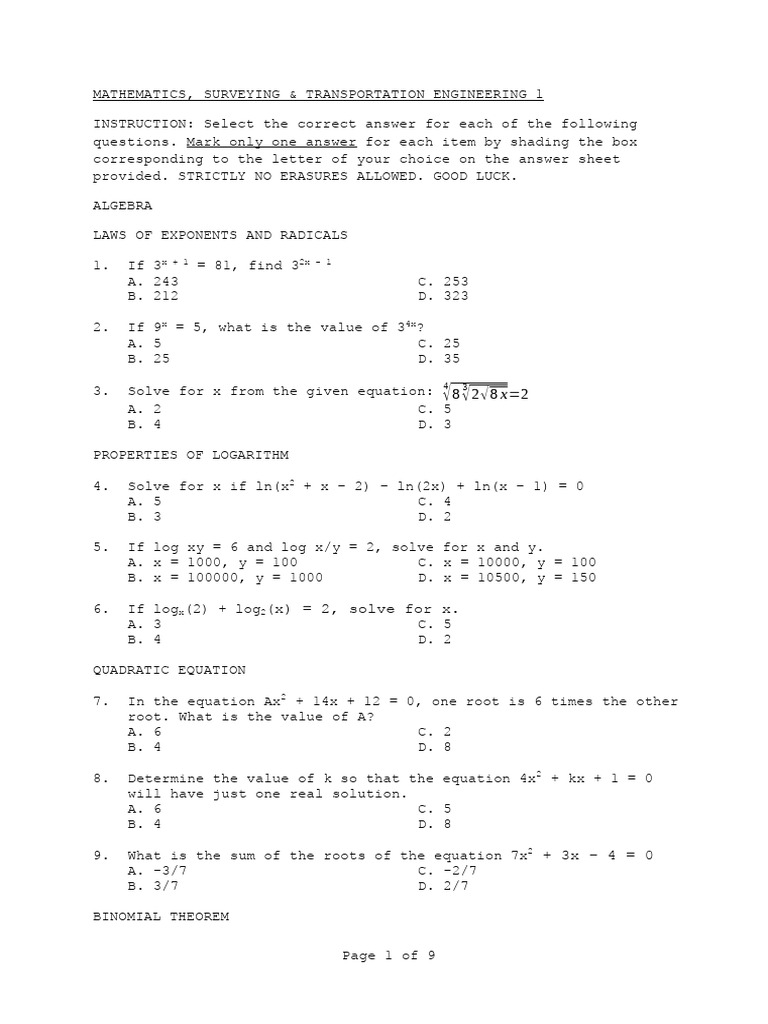 Mste 1 Algebra and Trigonometry No Answers Revised PDF Free | PDF ...