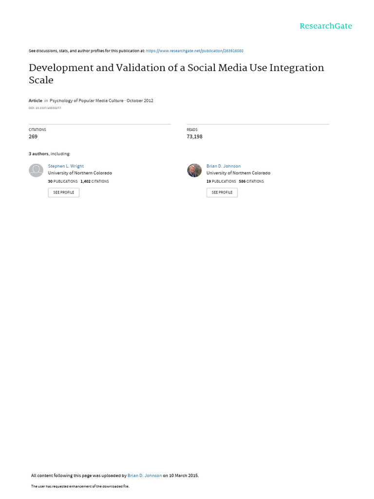 Development and Validation of A Social Media Use Integration Scale ...