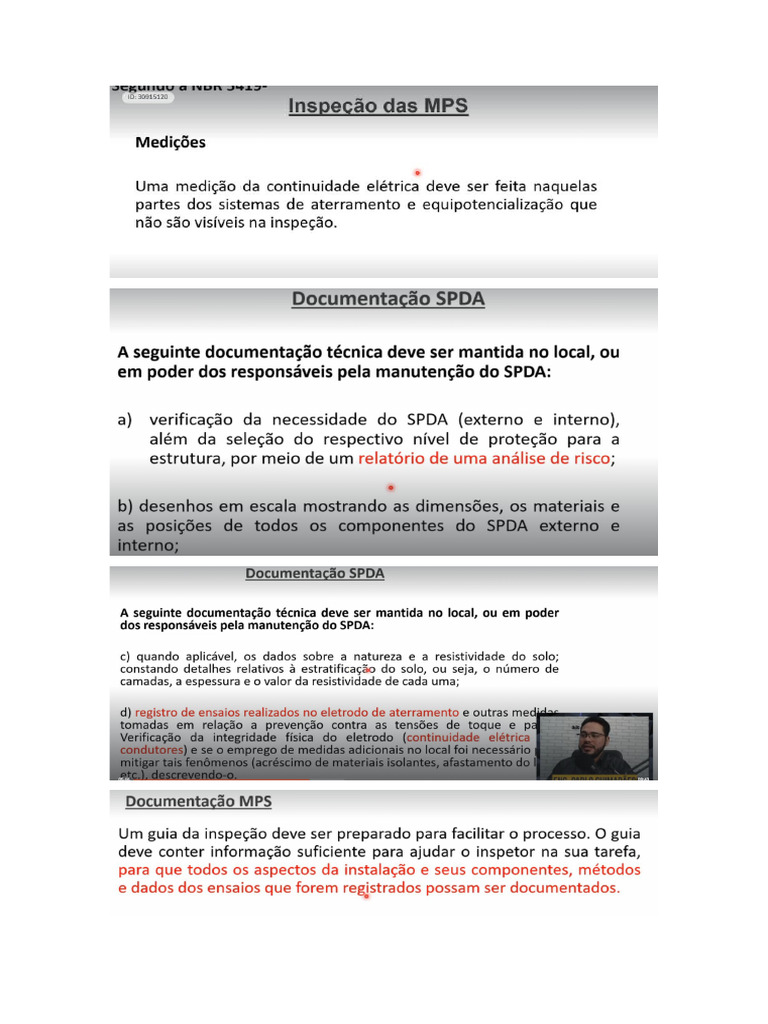 Aula 05 - Documentação de Inspeção (SPDA e MPS) - IMPORTANTE! | PDF