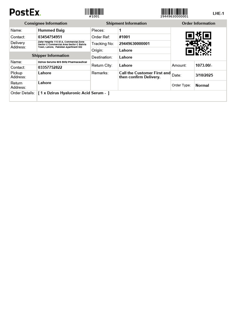 Postex Tracking Number Details | PDF