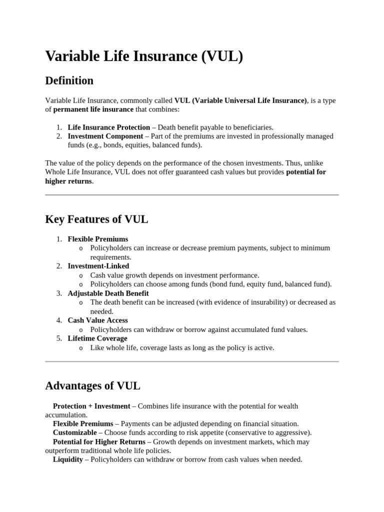 Understanding Variable Life Insurance (VUL) | PDF | Life Insurance ...