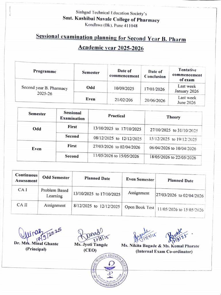 B. Pharm Exam Schedule 2025-2026 | PDF | Educational Assessment And ...