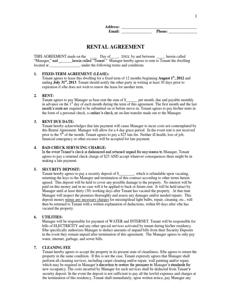 Rental Agreement Terms & Conditions | PDF | Lease | Leasehold Estate