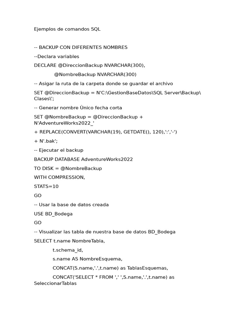 Comandos SQL para Gestión de Bases de Datos | PDF | SQL | Recuperación ...