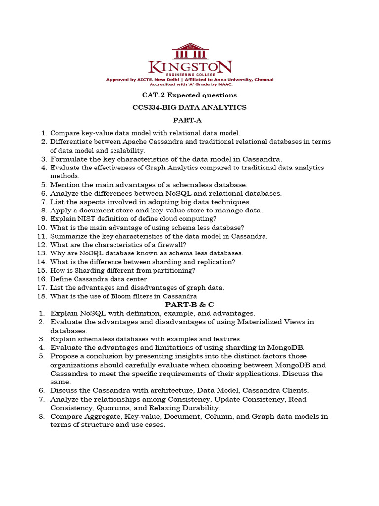 Cat 2 Expected Questions Ccs334 Bda | PDF