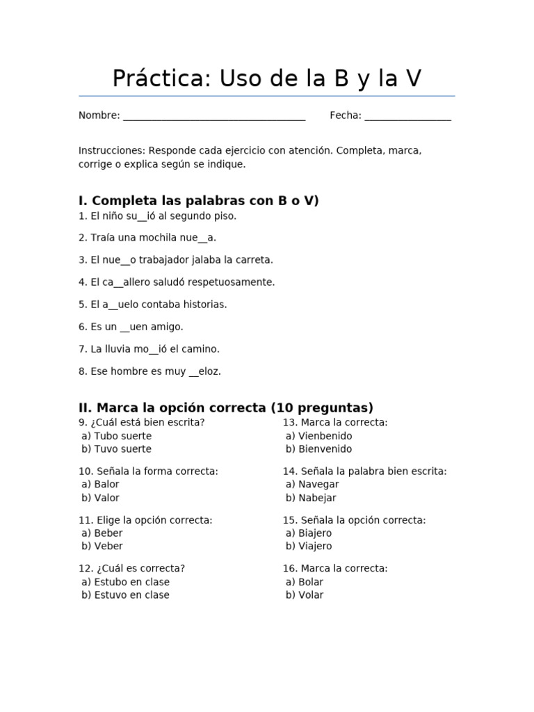 Uso de la B y la V en español | PDF
