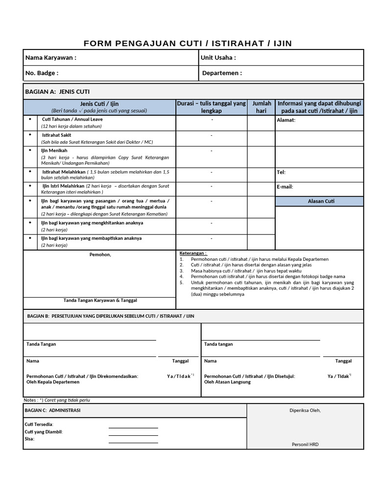Formulir Pengajuan Cuti Karyawan | PDF