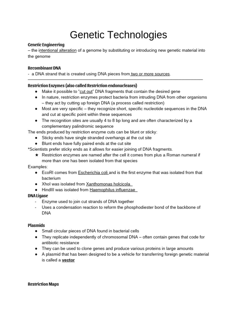 Overview of Genetic Engineering Techniques | PDF | Restriction Enzyme ...