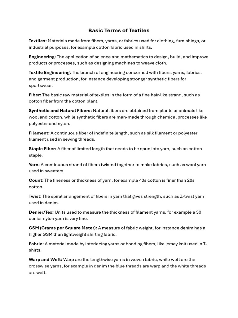 10 Essential Textile Terms Explained | PDF | Textiles | Yarn
